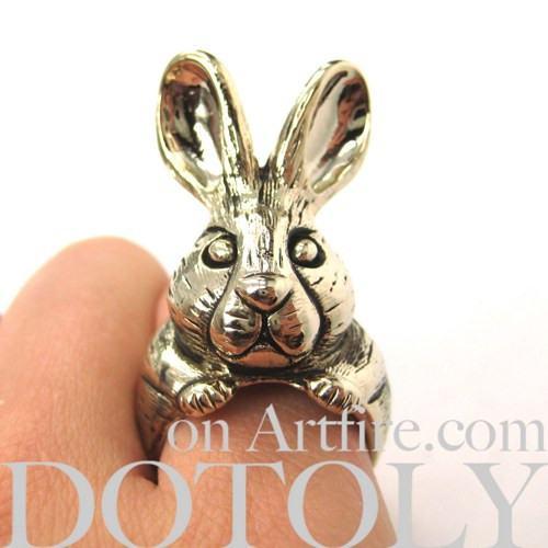 Adjustable Lop Eared Bunny Rabbit Rhinestone Silver Ring – Bunny
