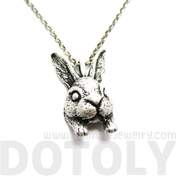 Realistic Bunny Rabbit Head Shaped Necklace in Silver | DOTOLY