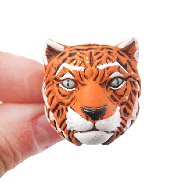 Tiger Head Shaped Porcelain Ceramic Adjustable Animal Ring | Handmade