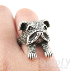 3D Continental Toy Spaniel Papillon Dog Shaped Animal Ring in Silver