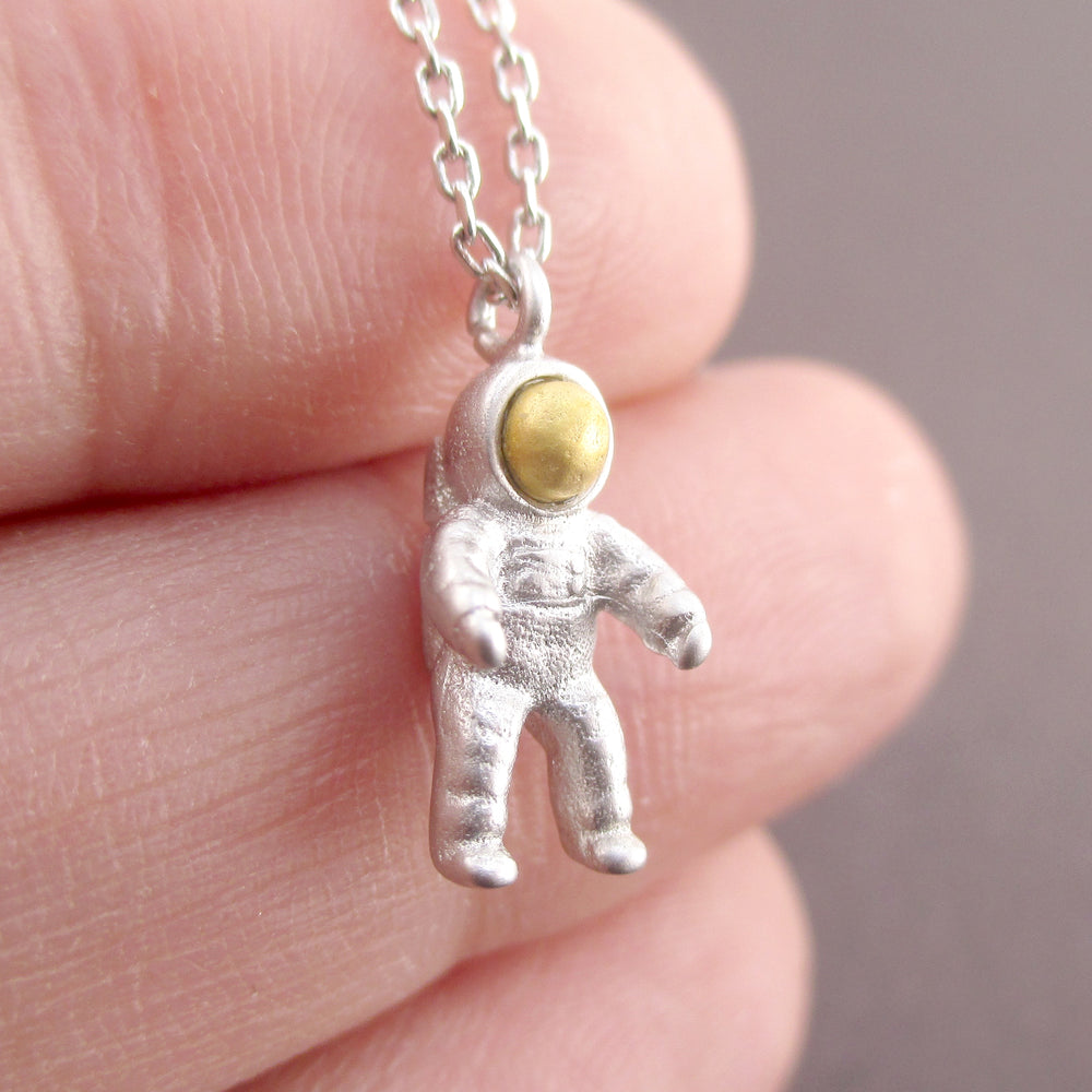 Tiny Sterling Silver Astronaut Necklace Small Outer Space 