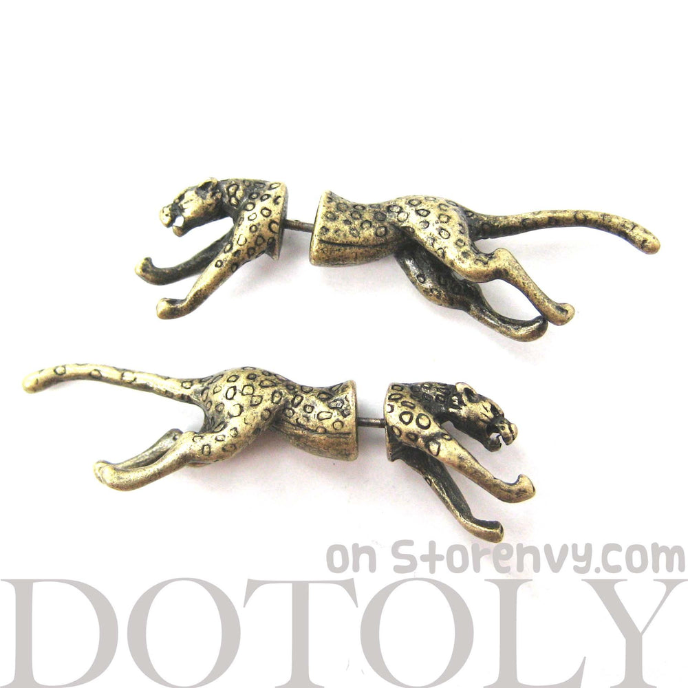 Leopard Cheetah Animal Themed Fake Gauges in Brass for Men and