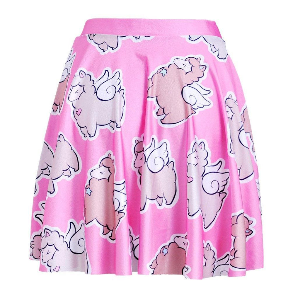 Pink Alpaca Llama with Wings All Over Print Skirt with Elastic Waist ...
