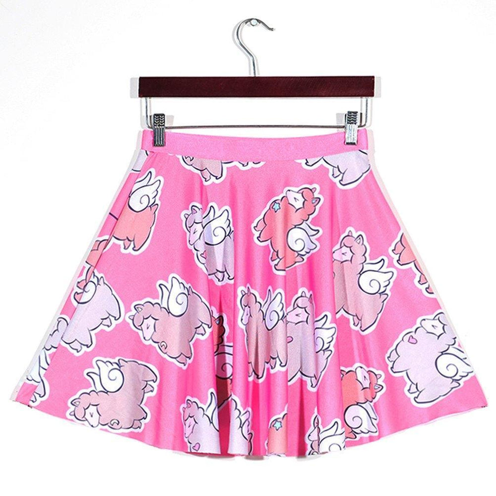 Pink Alpaca Llama with Wings All Over Print Skirt with Elastic Waist ...