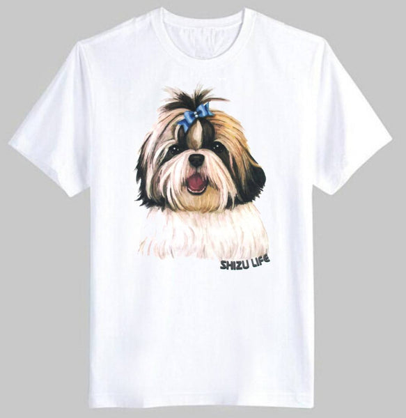 Adorable Shih Tzu Puppy Face Graphic Print T-Shirt in White | DOTOLY