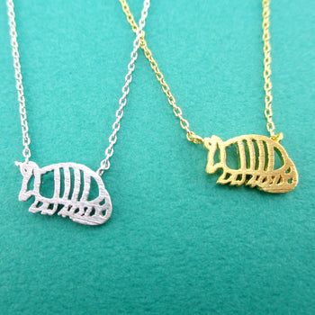 Armadillo Outline Shaped Animal Pendant Necklace in Gold or Silver