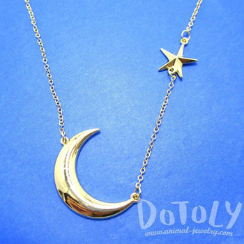 Celestrial Crescent Moon and Stars Charm Necklace in Gold | DOTOLY | DOTOLY