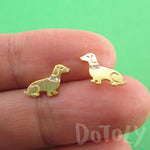 Dachshund Puppies Shaped Stud Earrings with Rhinestones in Gold