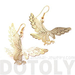 Detailed Eagle Hawk Bird Shaped Dangle Earrings in Gold | DOTOLY