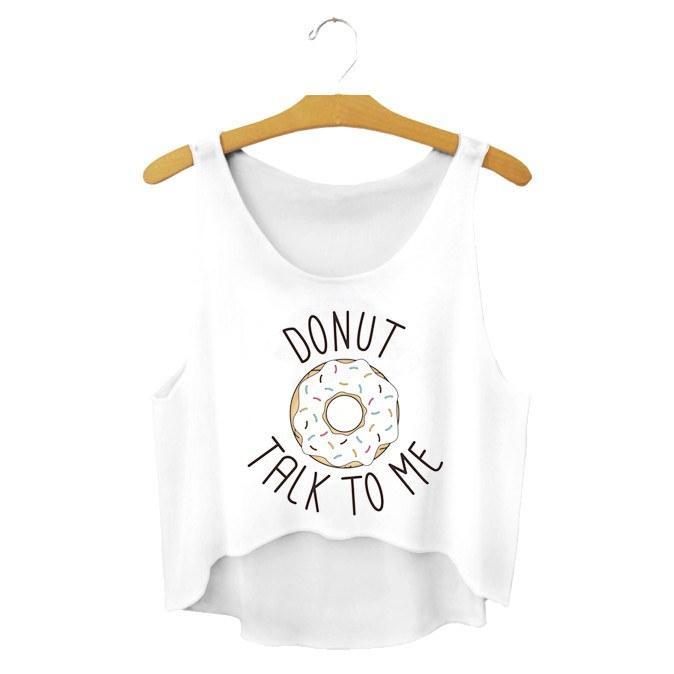 Donut Talk To Me Pun Joke Crop Top Tee in White | DOTOLY