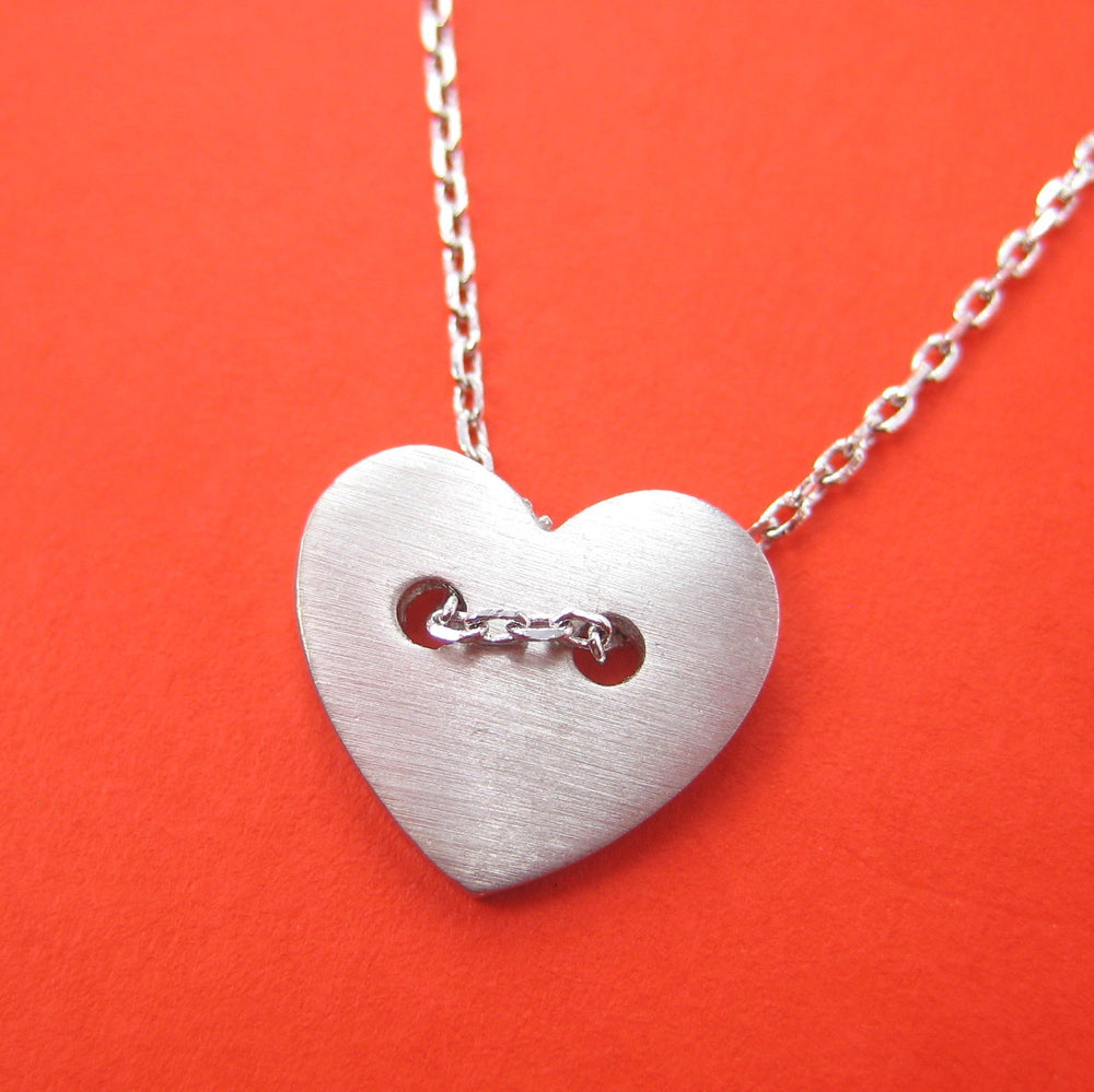Simple Heart Shaped Button Pendant Necklace in Silver | DOTOLY | DOTOLY