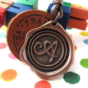 Antique Wax Seal Ink Stamp Leather Pendant Necklace | DOTOLY