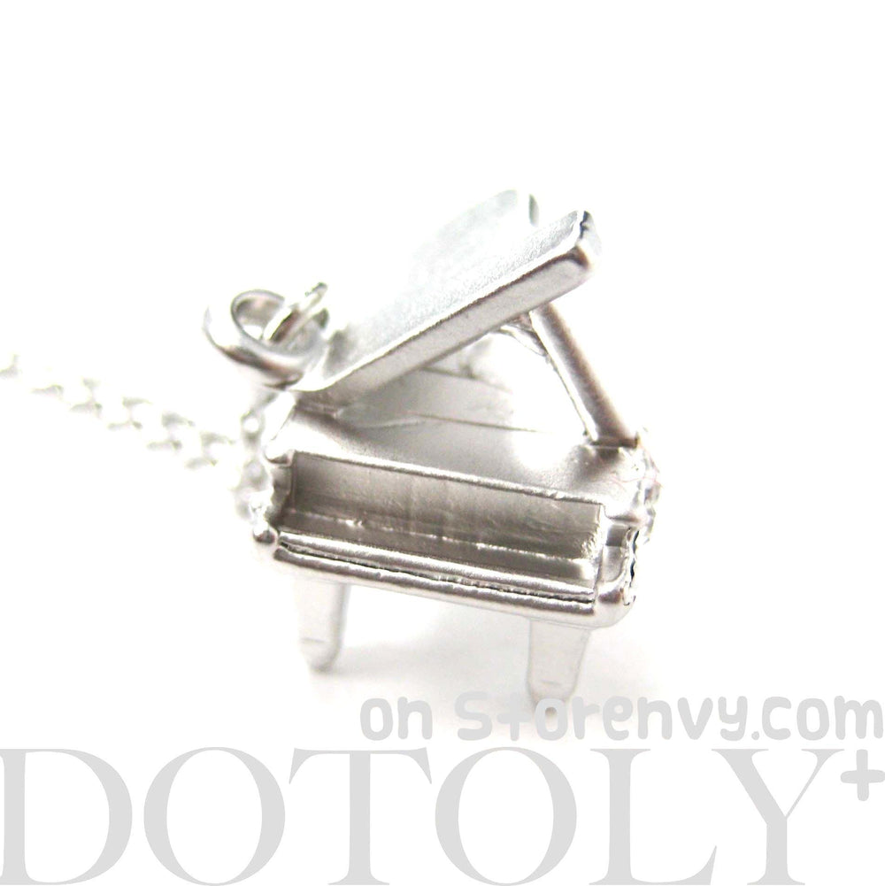 Miniature Music Realistic Grand Piano Pendant Necklace in Silver | DOTOLY