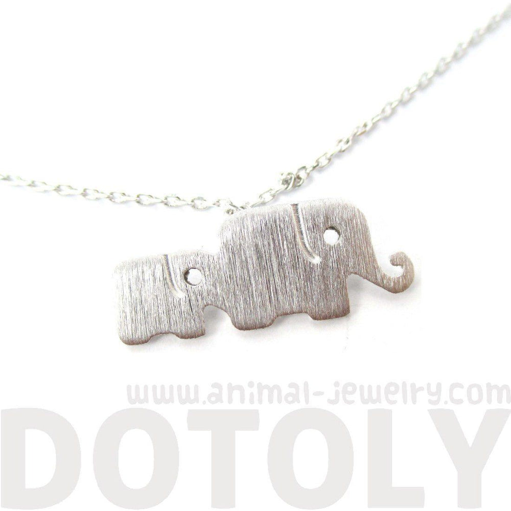 Elephant Family Animal Shaped Silhouette Pendant Necklace in Silver