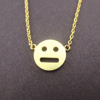 Expressionless Smiley Meh Indifferent Face Emoji Pendant Necklace