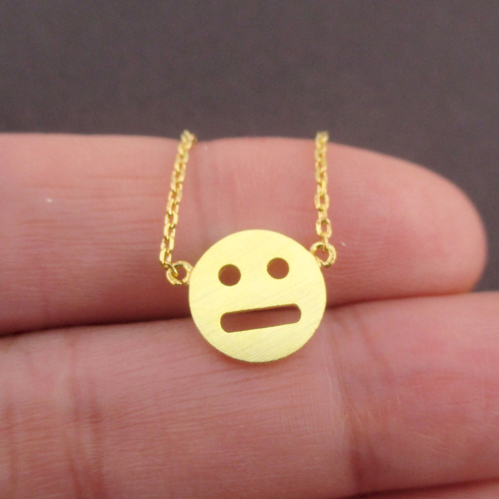 Expressionless Smiley Meh Indifferent Face Emoji Pendant Necklace