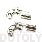 Double Pistol Gun Shaped Fake Gauge Plug Stud Earrings in Shiny Silver