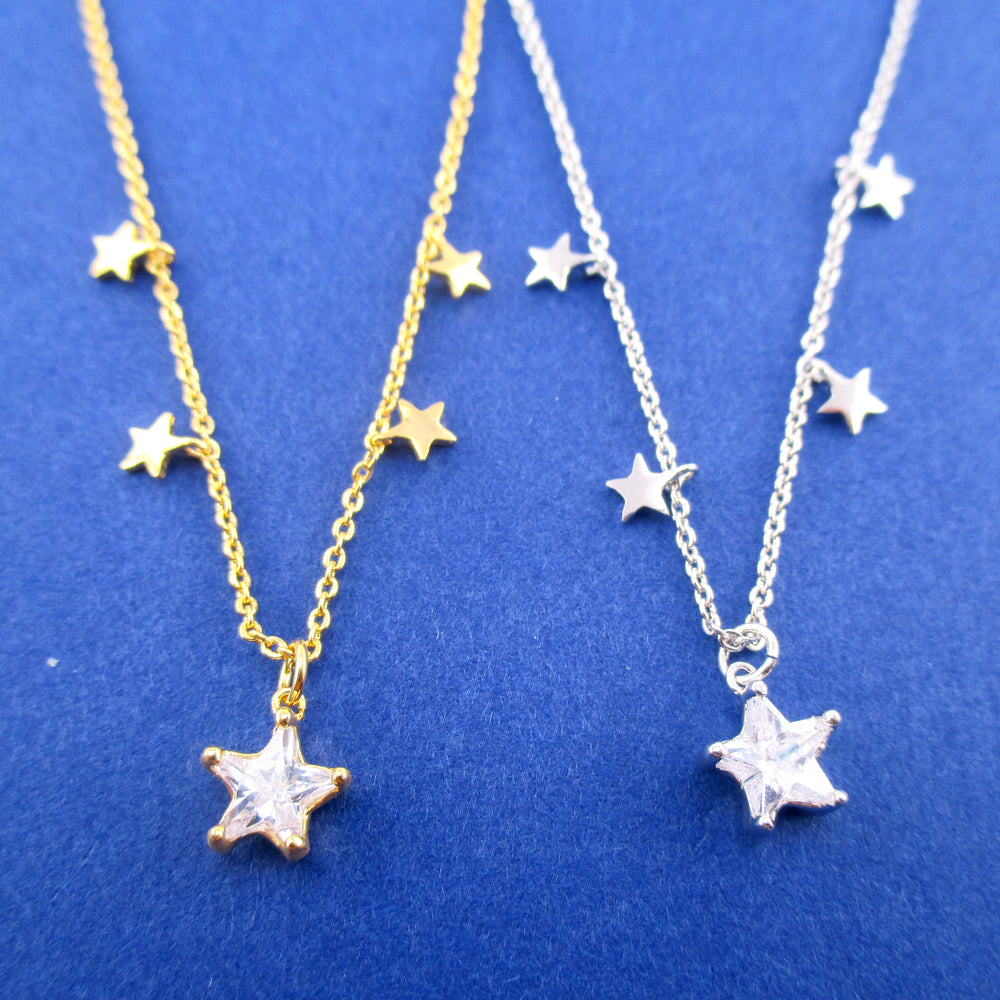 Falling Stars Charm Shaped Dangling Choker Necklace in Gold or Silver