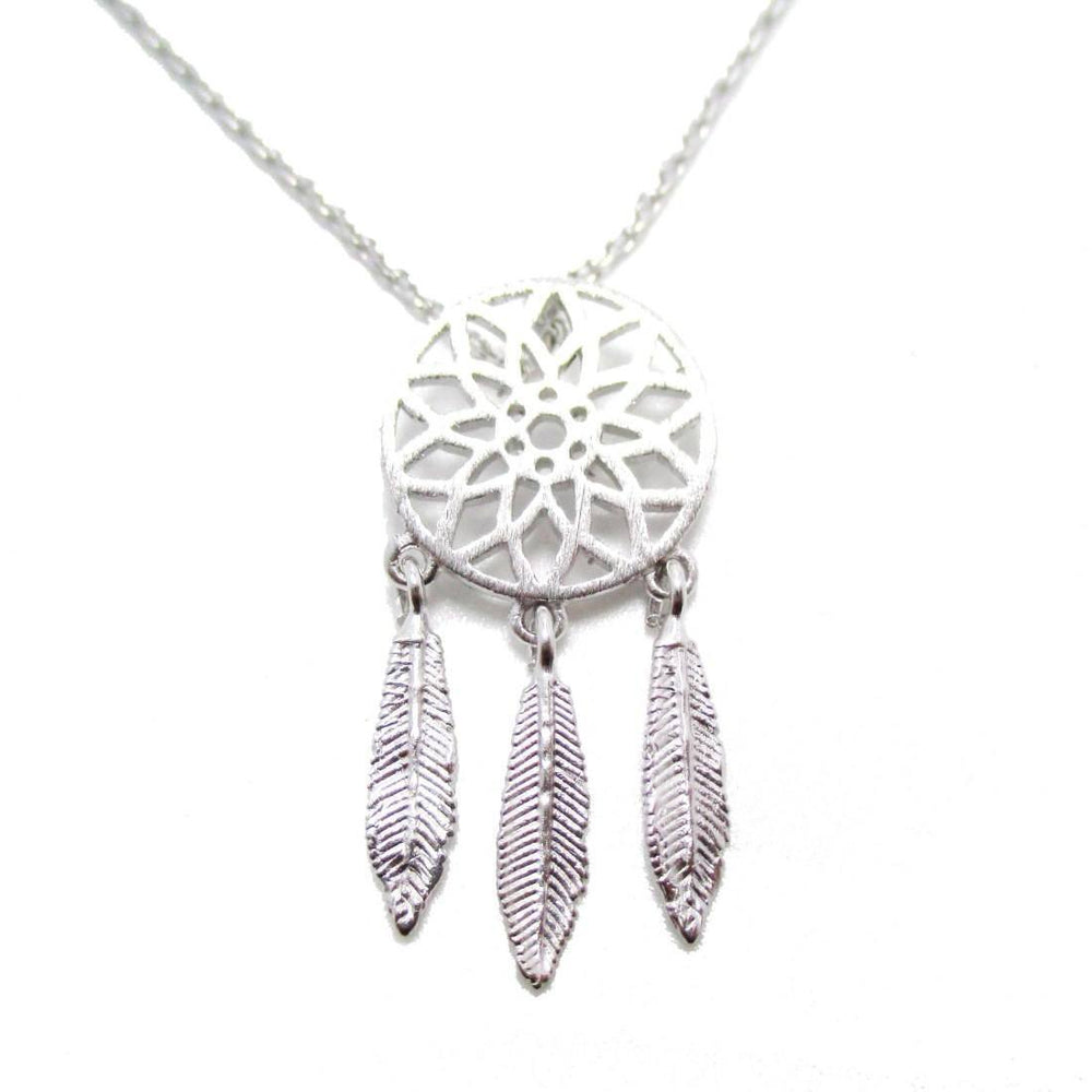 Feathered Dream Catcher Shaped Charm Necklace in Silver | DOTOLY | DOTOLY