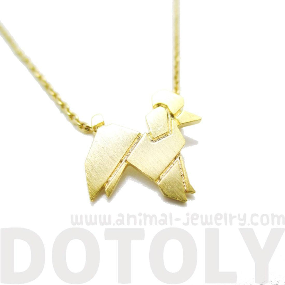 French Poodle Origami Shaped Pendant Necklace in Gold | Animal Jewelry | DOTOLY