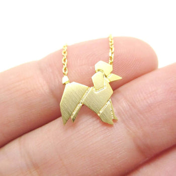 French Poodle Origami Shaped Pendant Necklace in Gold | Animal Jewelry | DOTOLY