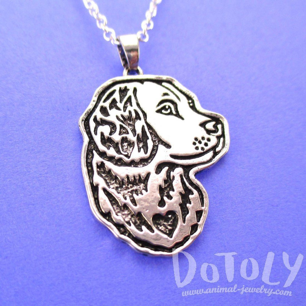 Golden Retriever Dog Portrait Pendant Necklace in Silver | Animal Jewelry | DOTOLY