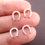 Lucky Horseshoe Shaped Rhinestone Stud Earrings in Silver or Rose Gold