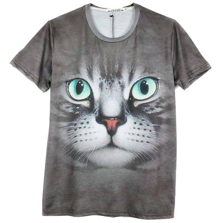– Tee Tabby Cat Face DOTOLY Print Grey Kitty Graphic T-Shirt