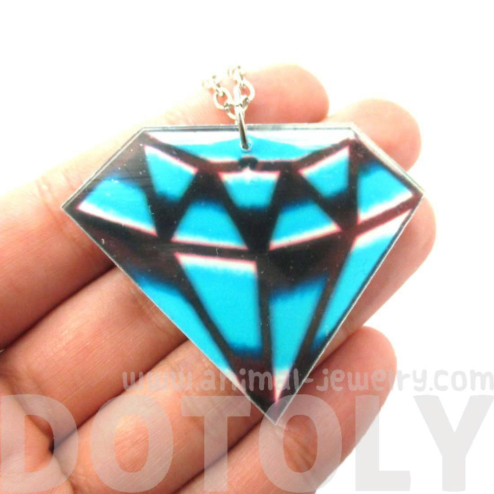 Hand Drawn Blue Diamond Shaped Illustrated Acrylic Pendant Necklace | DOTOLY