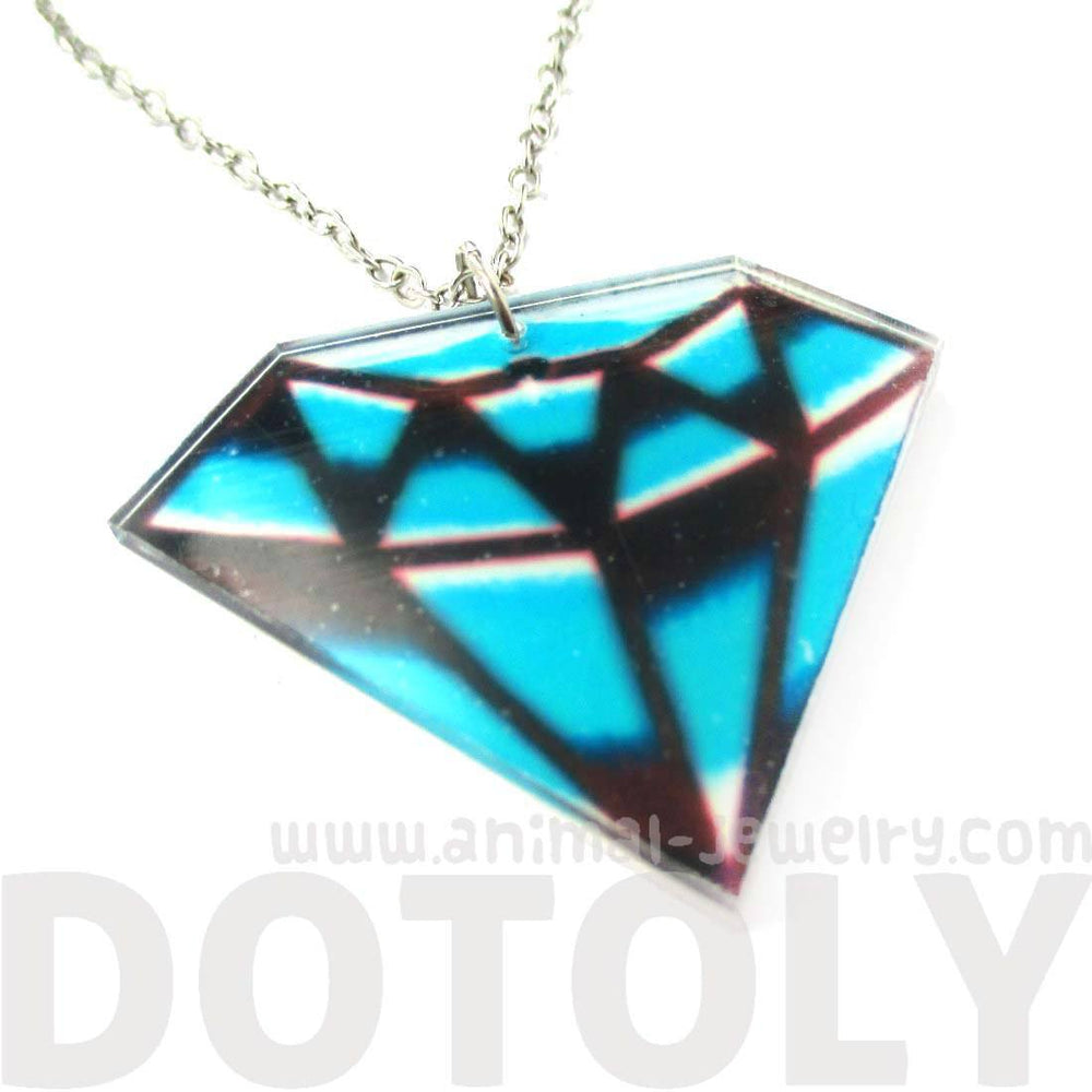 Hand Drawn Blue Diamond Shaped Illustrated Acrylic Pendant Necklace | DOTOLY