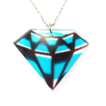 Hand Drawn Blue Diamond Shaped Illustrated Acrylic Pendant Necklace | DOTOLY