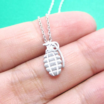 Hand Grenade Shaped Pendant Necklace in Silver | DOTOLY | DOTOLY