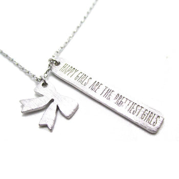 Happy Girls Are The Prettiest Girls Quote Engraved Pendant Necklace in Silver | DOTOLY | DOTOLY