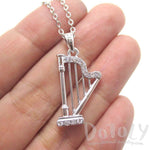 Harp Instrument Shaped Rhinestone Pendant Necklace in Silver | For Music Lovers | DOTOLY