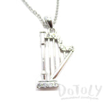 Harp Instrument Shaped Rhinestone Pendant Necklace in Silver | For Music Lovers | DOTOLY