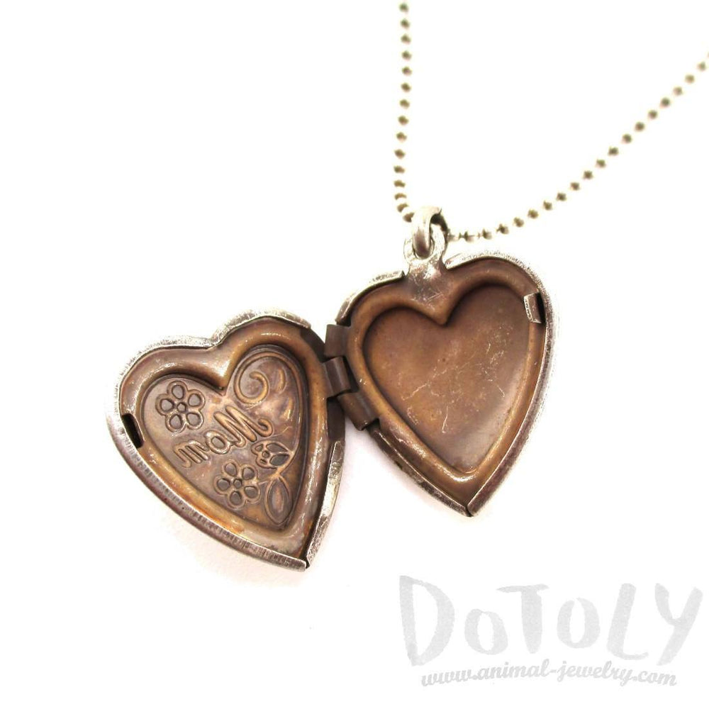 Heart Shaped Engraved Mom Floral Mothers Day Locket Necklace in Silver | DOTOLY | DOTOLY