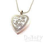 Heart Shaped Engraved Mom Floral Mothers Day Locket Necklace in Silver | DOTOLY | DOTOLY