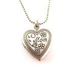 Heart Shaped Engraved Mom Floral Mothers Day Locket Necklace in Silver | DOTOLY | DOTOLY