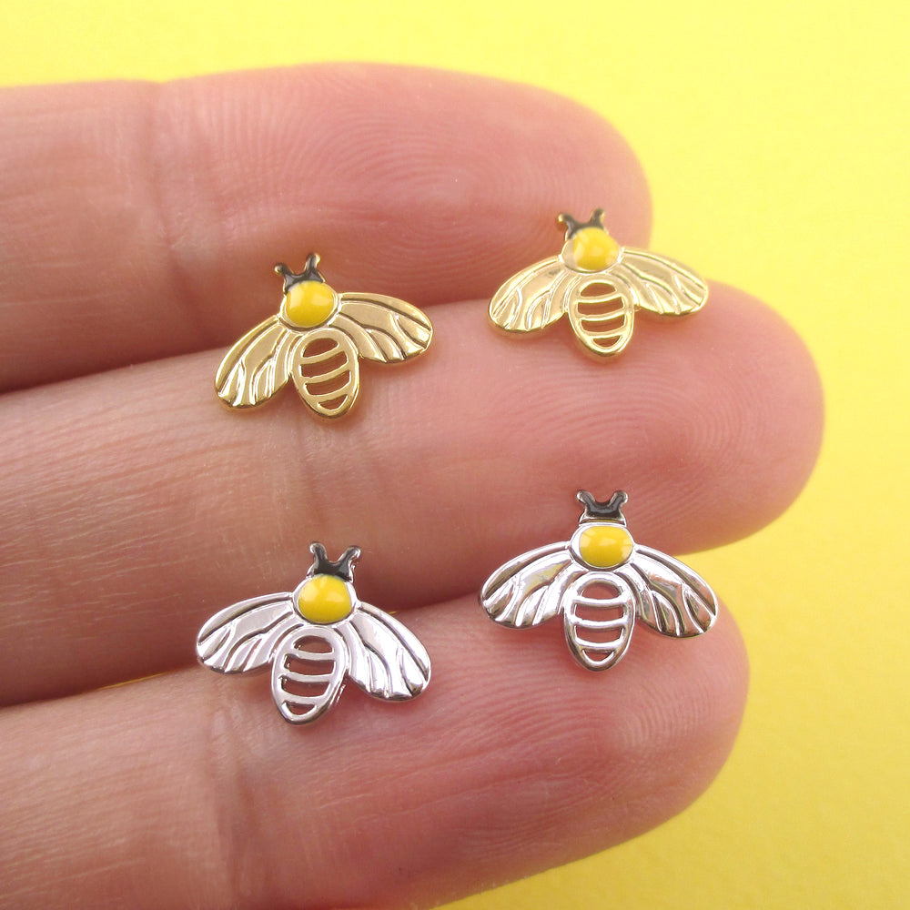 Honey Bumblebee Insect Bug Shaped Stud Earrings in Gold or Silver – DOTOLY