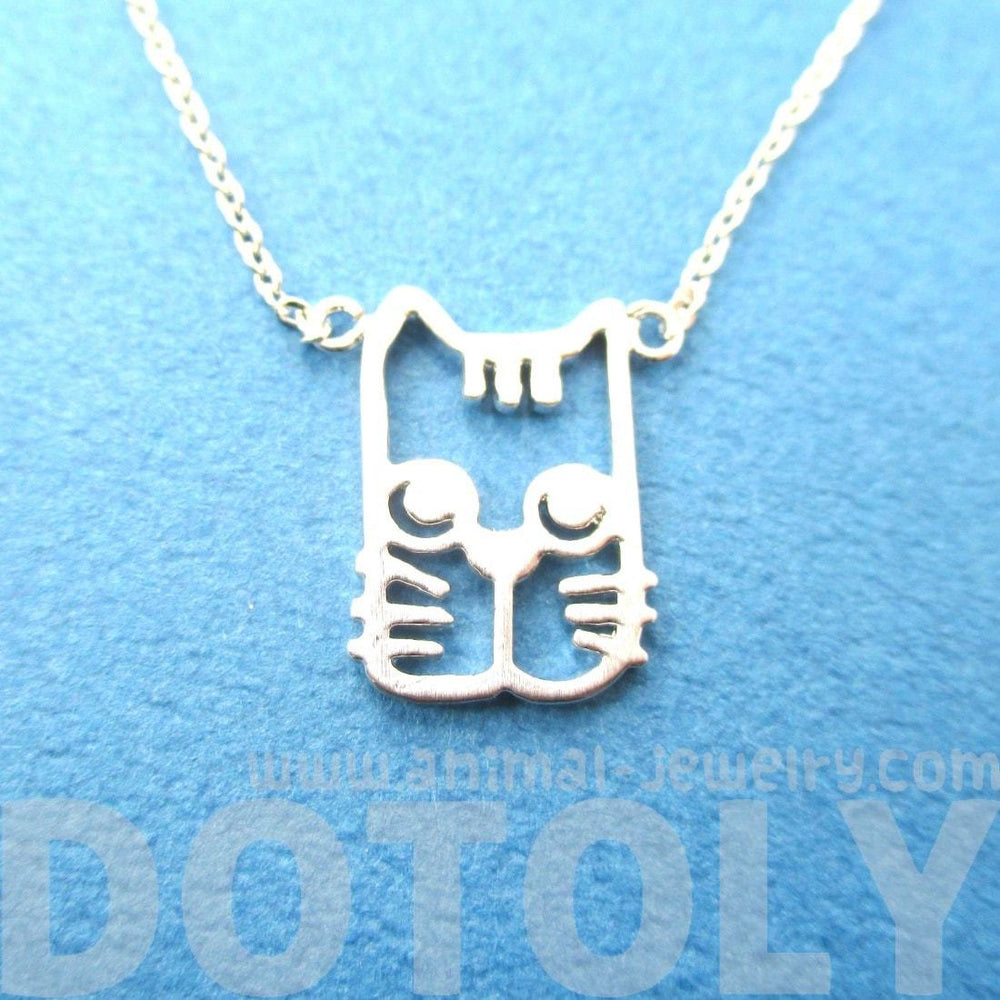 Kitty Cat Face Shaped Cut Out Pendant Necklace in Silver | Animal Jewelry | DOTOLY