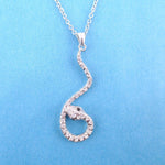 Large Dangling Snake Pendant Necklace in Silver with Rhinestones | DOTOLY