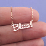 Luck Happiness Thankful Blessed Cursive Typography Pendant Necklace