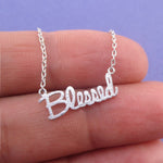 Luck Happiness Thankful Blessed Cursive Typography Pendant Necklace