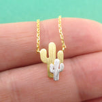 Miniature Saguaro Cactus Shaped Desert Vibes Themed Pendant Necklace