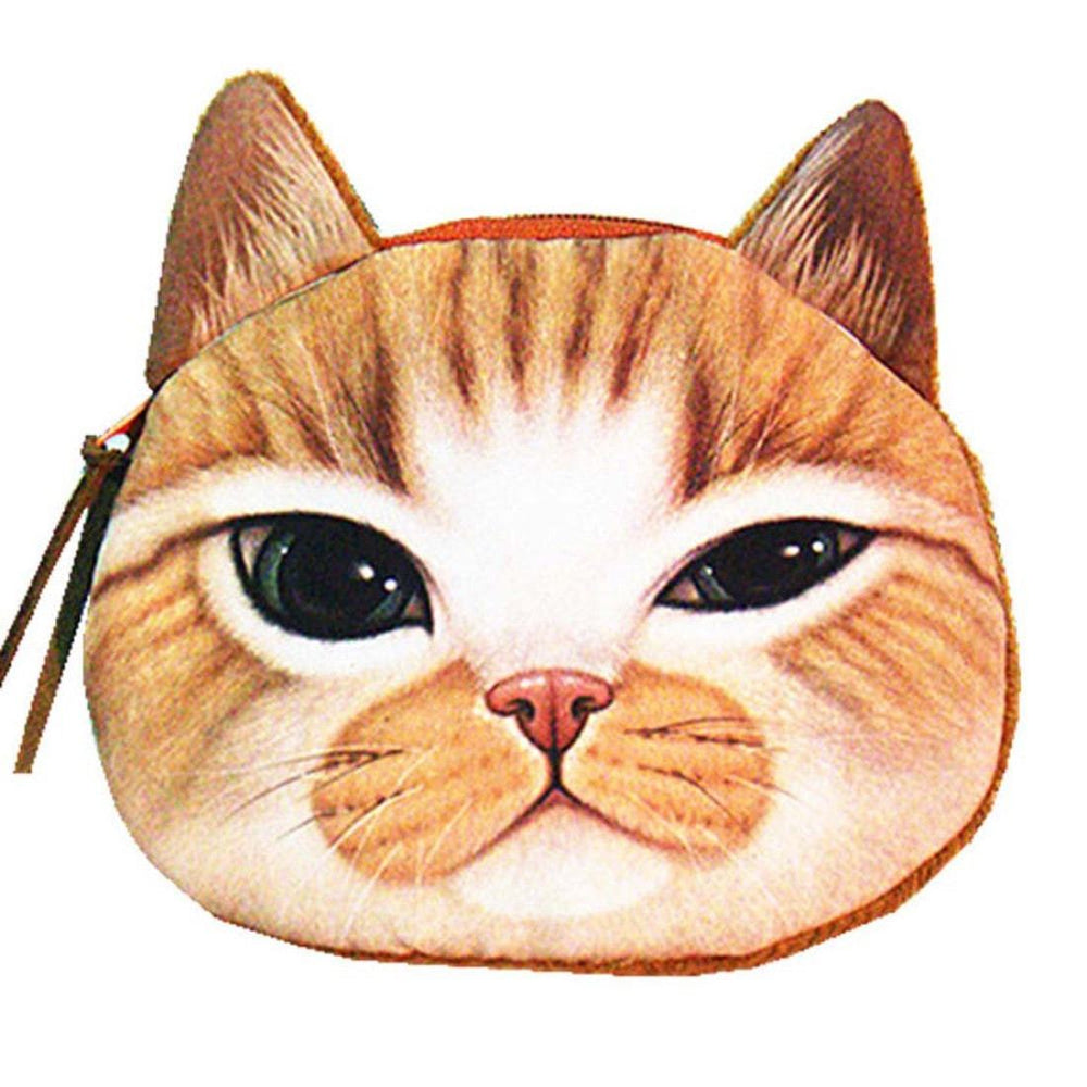 Orange Kitty Cat Face Shaped Soft Fabric Zipper Coin Purse Make Up Bag ...
