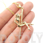 3D Pole Dancer Cross Leg Climb Pendant Necklace in Gold