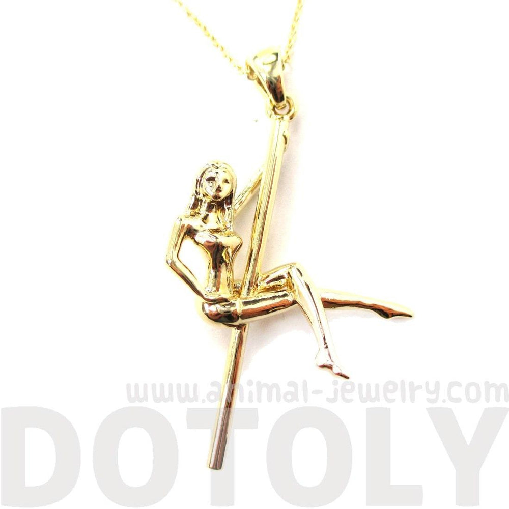 3D Pole Dancer Cross Leg Climb Pendant Necklace in Gold