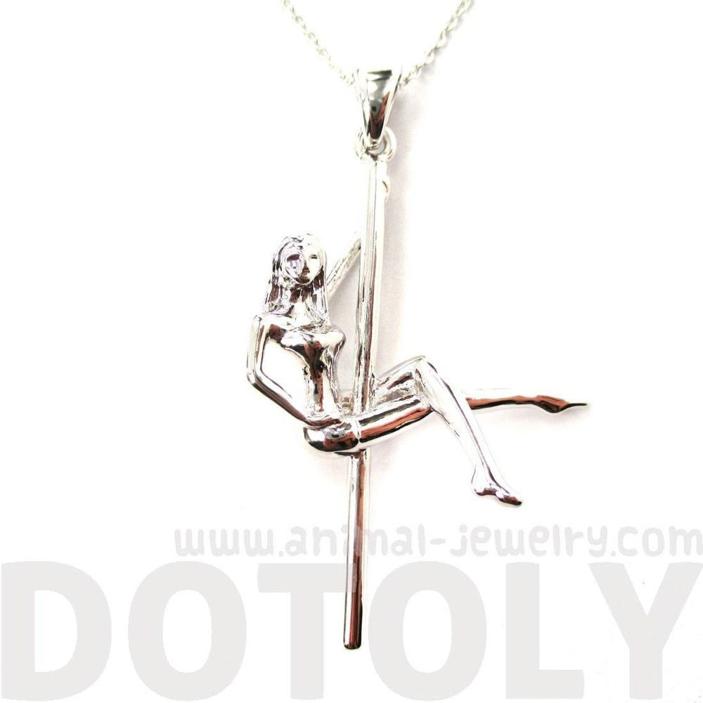 Pole Dancer Cross Leg Climb Pendant Necklace in Silver