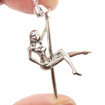 Pole Dancer Cross Leg Climb Pendant Necklace in Silver