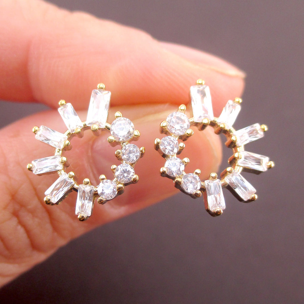 Pretty Round Rhinestone Hoop Shaped Stud Earrings in Gold | DOTOLY